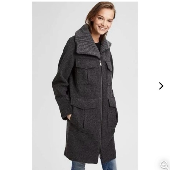 Theory Charcoal Wool Twill Military Coat Size Small 4 Worn once! $795 - Picture 2 of 8